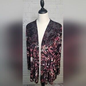 Seven Forty Two Open Front Cardigan Velvet Burnout Sz L Burgundy Layering Career